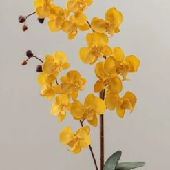 Dunelm Artificial Orchid Ochre In Grey Pot 56cm -Decoration Store 1000149285 alt02