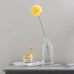 Dunelm Pack Of 12 Artificial Pompom Flower Yellow Stem 72cm