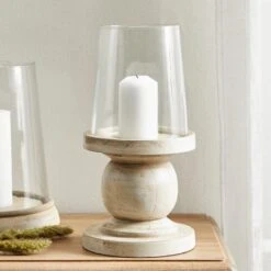 Dunelm Churchgate Wood Glass Hurricane 32cm
