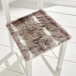 Dunelm Faux Fur Natural Square Seat Pad