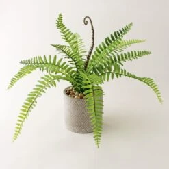 Dunelm Artificial Fern In Grey Zig Zag Pot