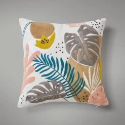 Dunelm Embroidered Tropical Leaf Cushion