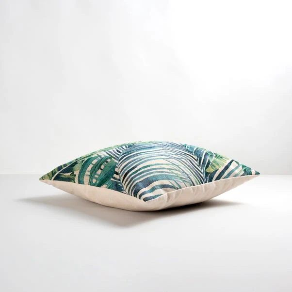 Dunelm Palm Leaf Tapestry Teal Cushion 4 Dunelm Palm Leaf Tapestry Teal Cushion - Image 4