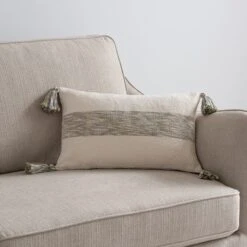 Dunelm Churchgate Barkby Natural Boucle Striped Tassel Cushion