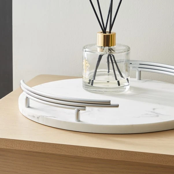 Dunelm Faux Marble Silver Circular Tray 2 Dunelm Faux Marble Silver Circular Tray - Image 2