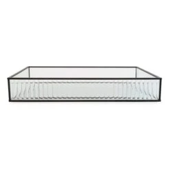 Dunelm Ribbed Glass Tray Black 39cm -Decoration Store 30755576 alt04