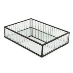 Dunelm Ribbed Glass Tray Black 26cm -Decoration Store 30755577 alt02