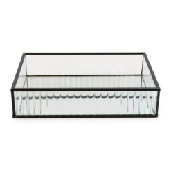 Dunelm Ribbed Glass Tray Black 26cm -Decoration Store 30755577 alt05