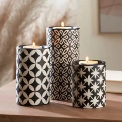 Dunelm Set Of 3 Black And White Tealight Holder