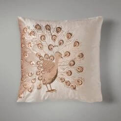 Dunelm Peacock Sequin Champagne Cushion