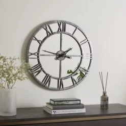 Dunelm Distressed Mirrored 57cm Clock Silver
