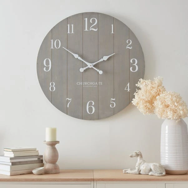 Churchgate Distressed Wooden 80cm Clock Grey 1 Churchgate Distressed Wooden 80cm Clock Grey