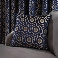 Dunelm Geo Cut Navy Velvet Cushion -Decoration Store 30769443 alt02