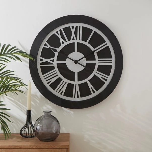 Dunelm Wooden Clock Black Silver 60cm 1 Dunelm Wooden Clock Black Silver 60cm