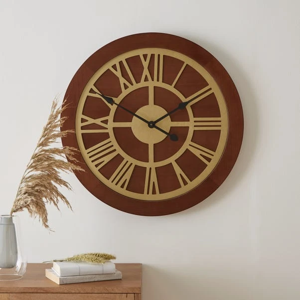 Dunelm Wooden Clock Walnut Gold 60cm 1 Dunelm Wooden Clock Walnut Gold 60cm