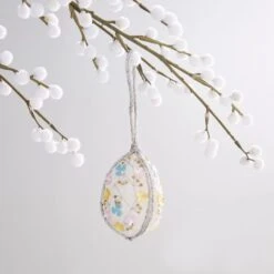 Dunelm White Embroidered Hanging Egg Decoration