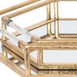 Pacific Lifestyle Set Of 2 Metal & Mirrored Gold Trays -Decoration Store 30803397 alt03