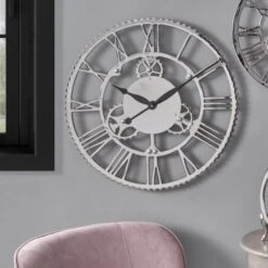 Pacific Lifestyle Shiny Nickel Cog Design Wall Clock 61cm